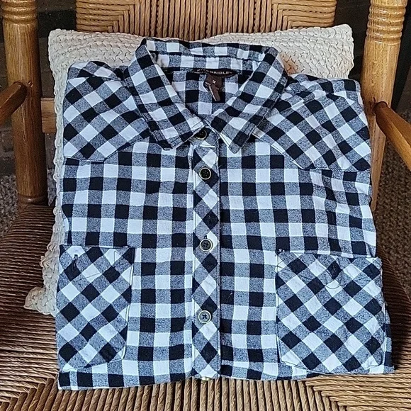 Bit & Bridle black/white checkered, long sleeve flannel, size 1X - Picture 1 of 7